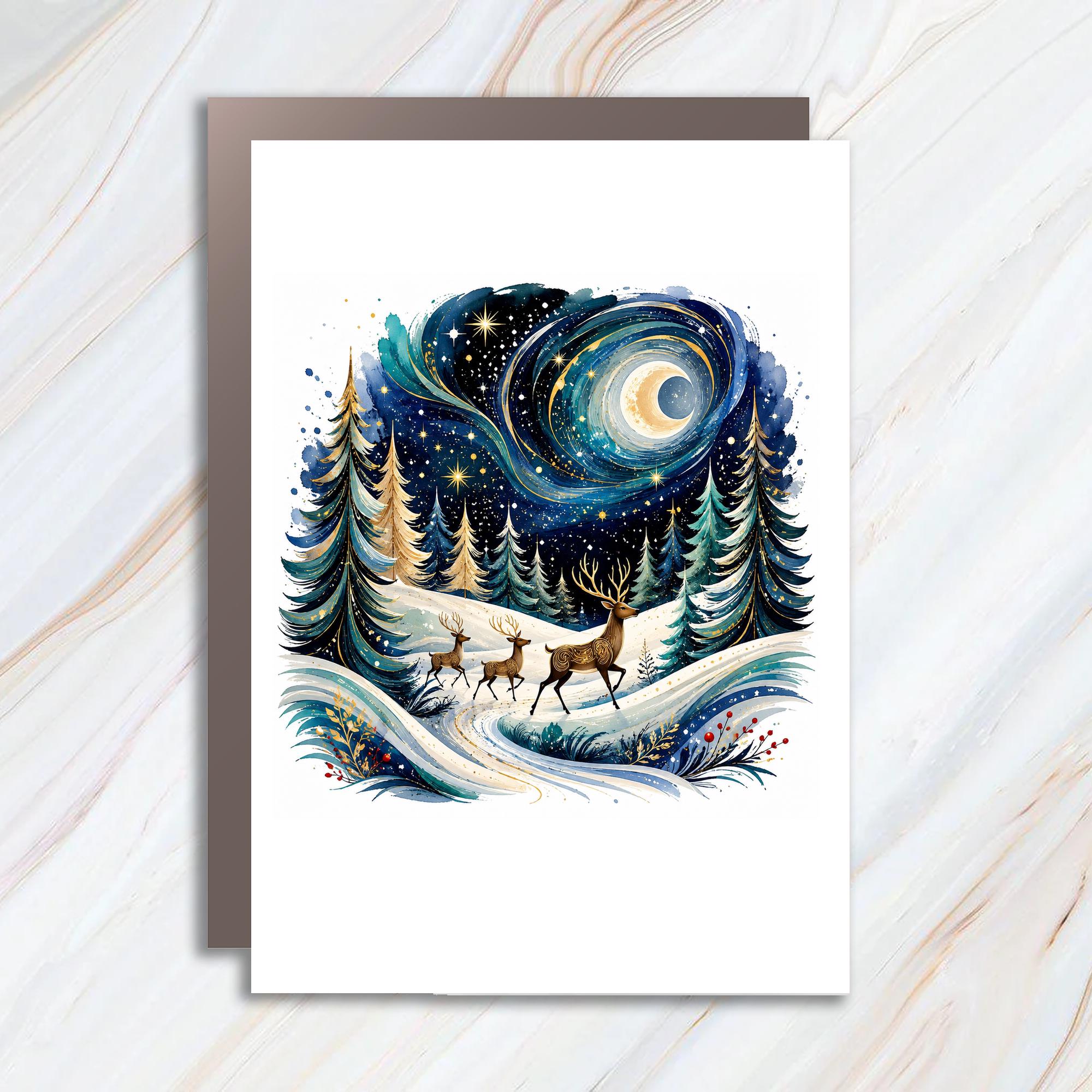 Winter Forest Deer Christmas Card Holiday Greeting Card Woodland Scene For Nature Lover Festive Watercolor Art Card C1194
