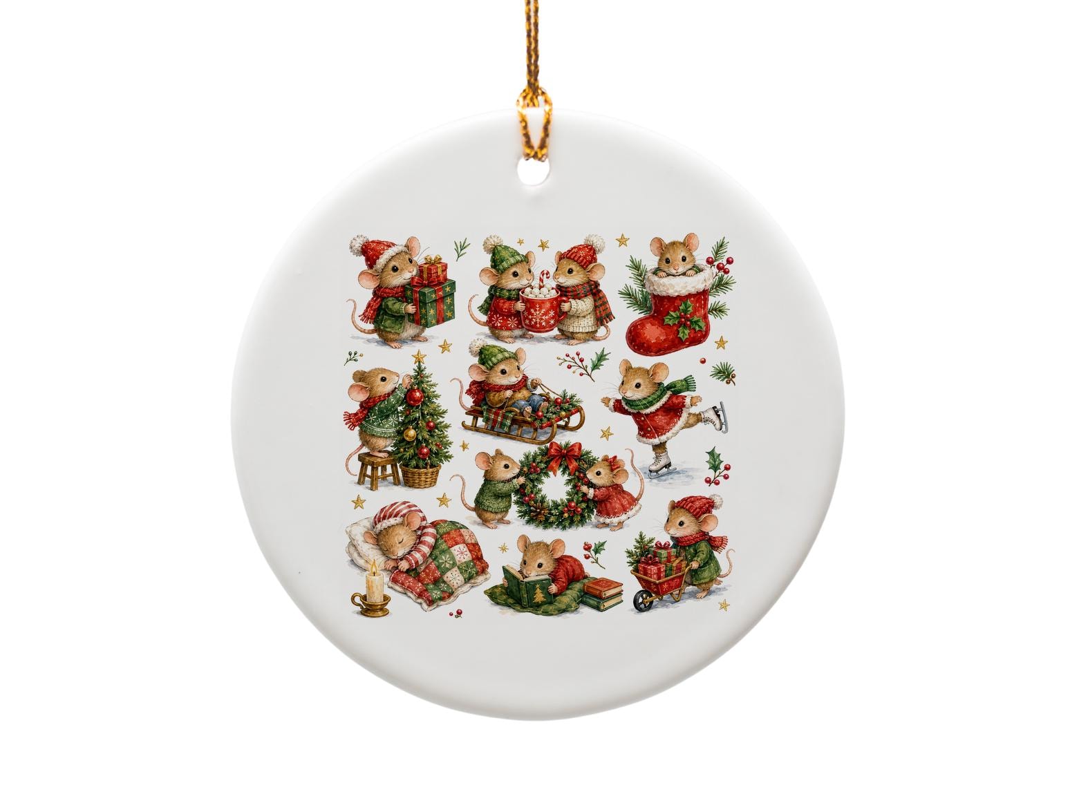 Cute Mice Christmas Ornament Holiday Decor Festive Animal Ornament Winter Wonderland Decoration For Tree Adorable Gift O1195