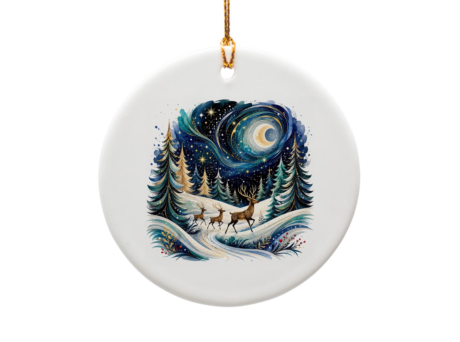 Winter Forest Reindeer Ornament Christmas Decor Woodland Scene Holiday Decoration Rustic Nature Art Gift O1194