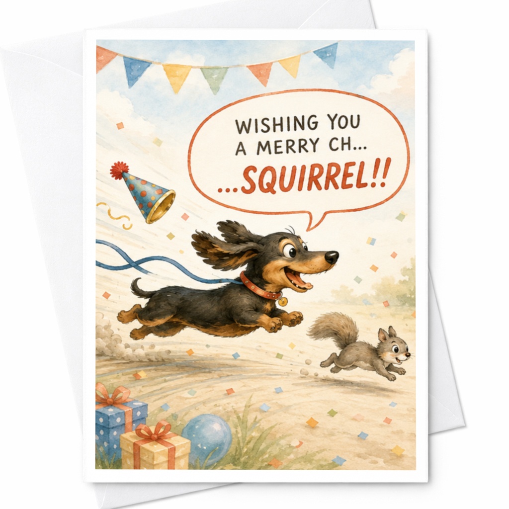 Wishing You A Merry Ch... Squirrel!! Funny Christmas Card Dog Lover Holiday Greeting Card Cute Animal For Friend C5294