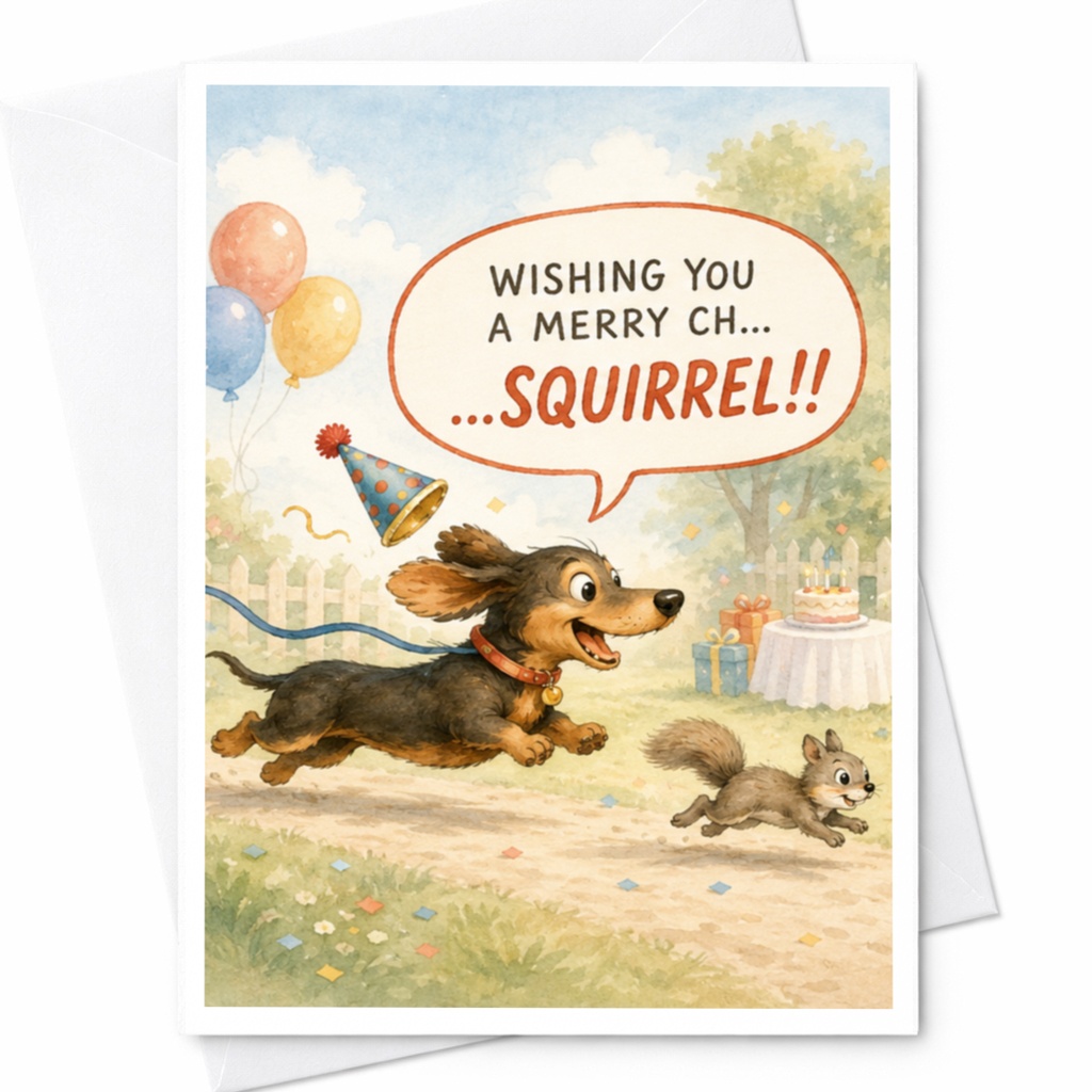 Wishing You A Merry Ch... Squirrel!! Funny Christmas Card Dog Lover Holiday Greeting Card Cute Animal C5295