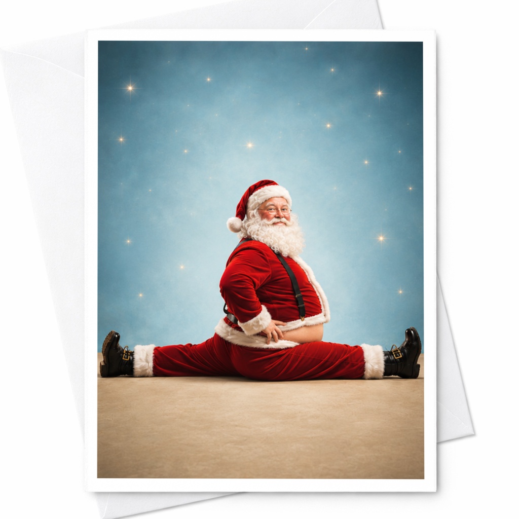 Santa Doing Splits Christmas Card Funny Holiday Greeting Card For Him Her Family Cute Santa Claus Card Festive C5297