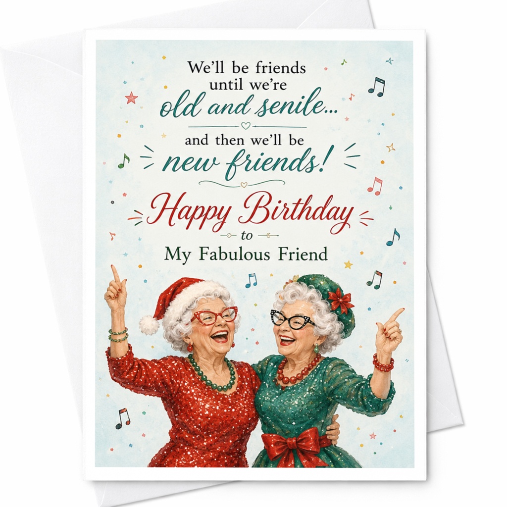 We'll Be Friends Until We're Old And Senile Birthday Card For My Fabulous Friend Funny Greeting Card For Her Cute Celebration C5298