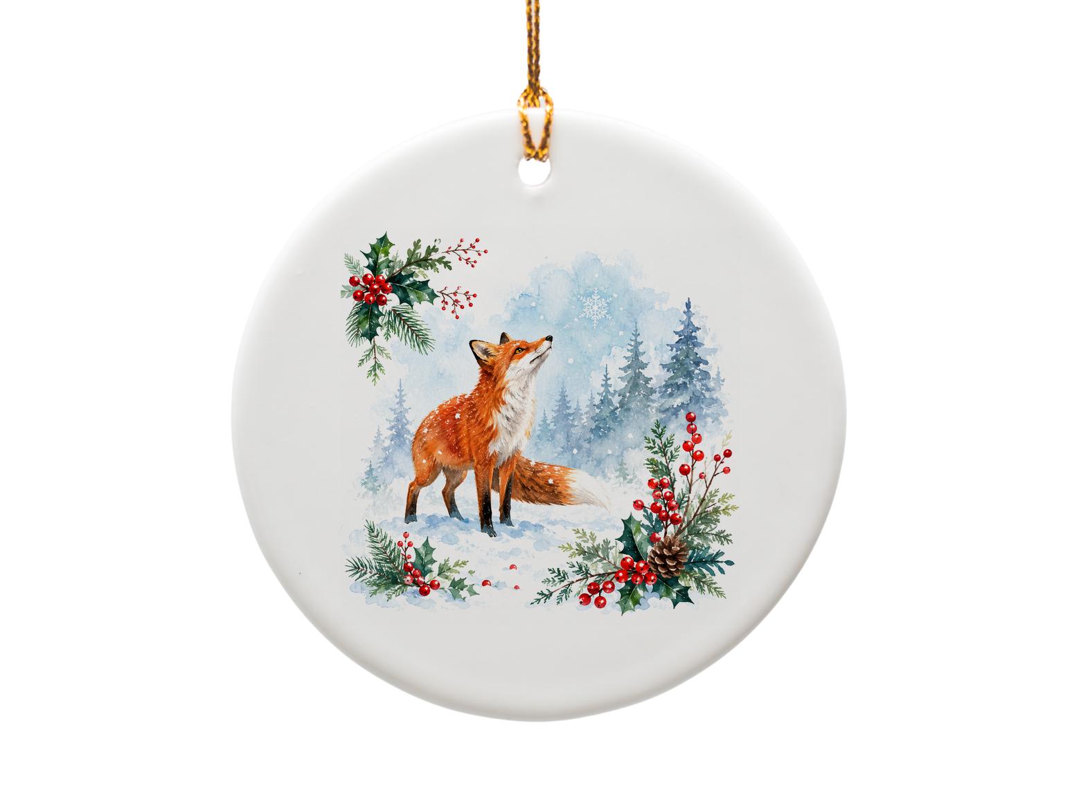 Fox In Winter Forest Christmas Ornament Woodland Animal Decor Holiday Decoration Nature Lover Gift O1192