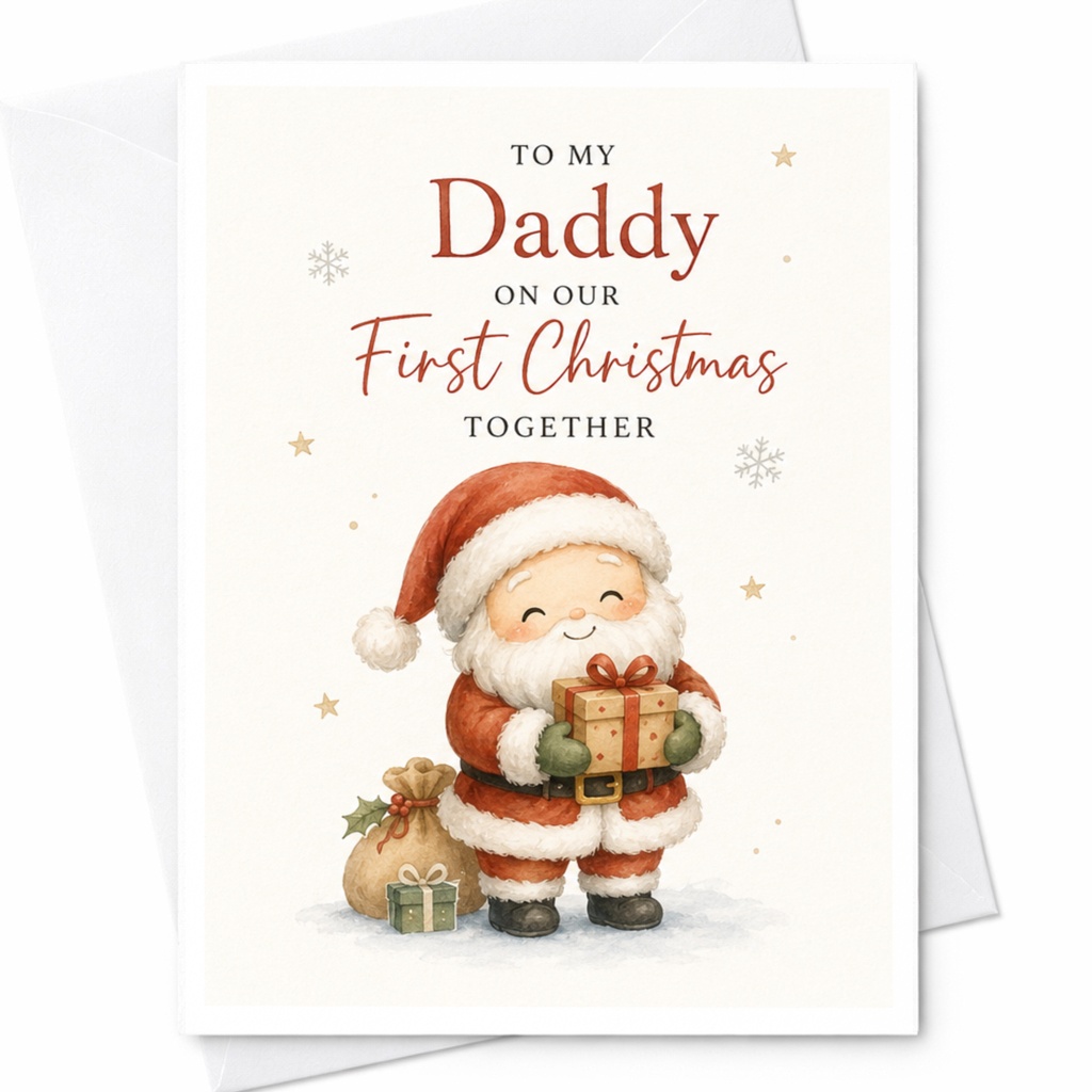 To My Daddy On Our First Christmas Together Cute Santa Christmas Card For Dad From Baby First Holiday Together C5301