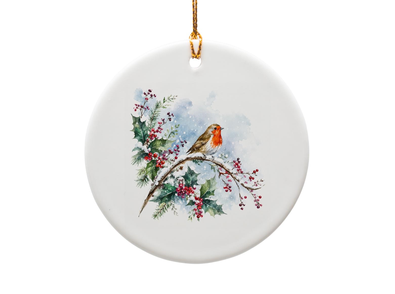 Robin On Snowy Branch Christmas Ornament Watercolor Bird Decor Holiday Decoration Winter Nature Art For Bird Lovers O1193