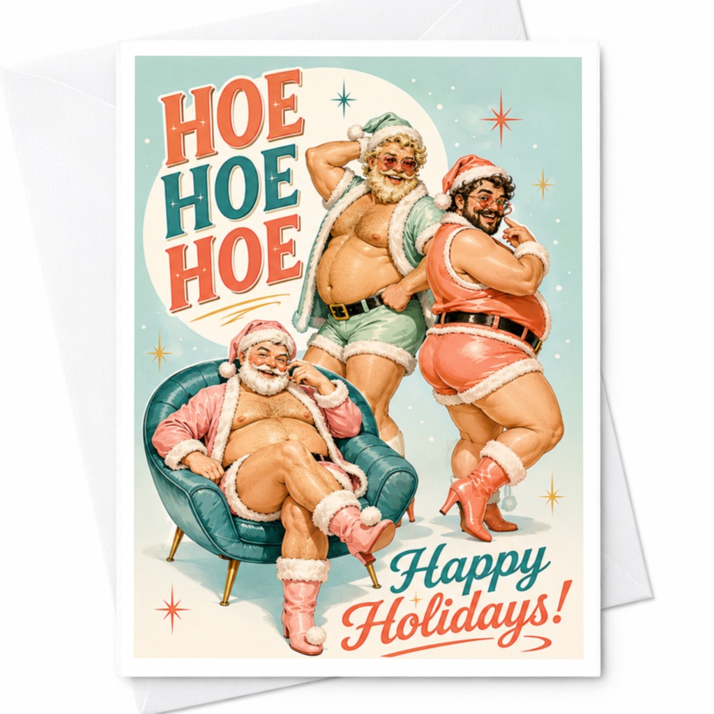Hoe Hoe Hoe Happy Holidays! Funny Christmas Card Dancing Santas Holiday Greeting Card For Friends Family C5308