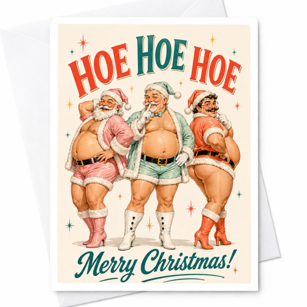 Hoe Hoe Hoe Merry Christmas! Funny Santa Trio Christmas Card Holiday Greeting Card For Friends Family C5309