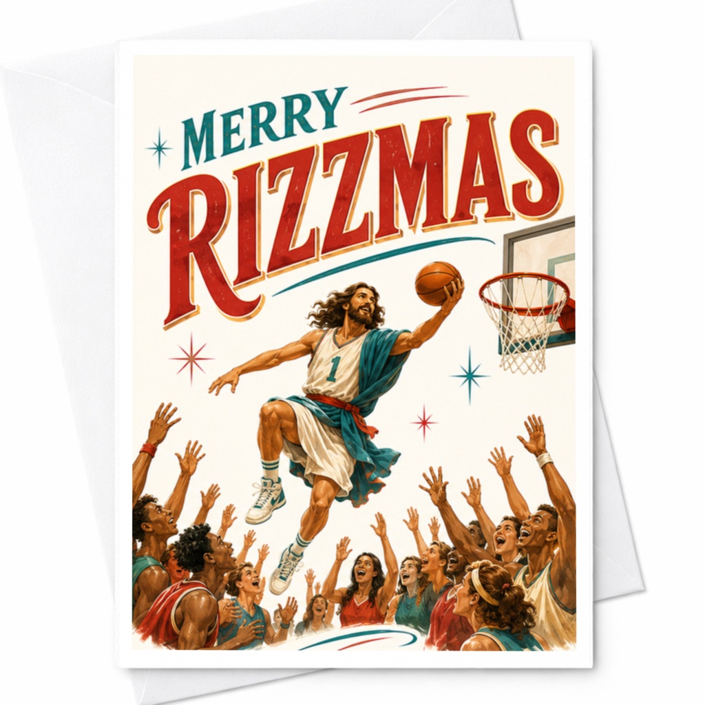 Merry Rizzmas Funny Christmas Card Basketball Player Holiday Greeting Card For Sports Fan Xmas Card C5314
