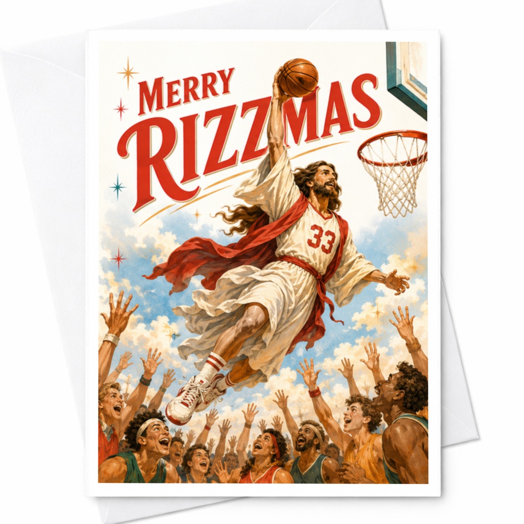 Merry Rizzmas Funny Christmas Card Basketball Player Dunking Holiday Greeting Card For Sports Fans Xmas Card C5315