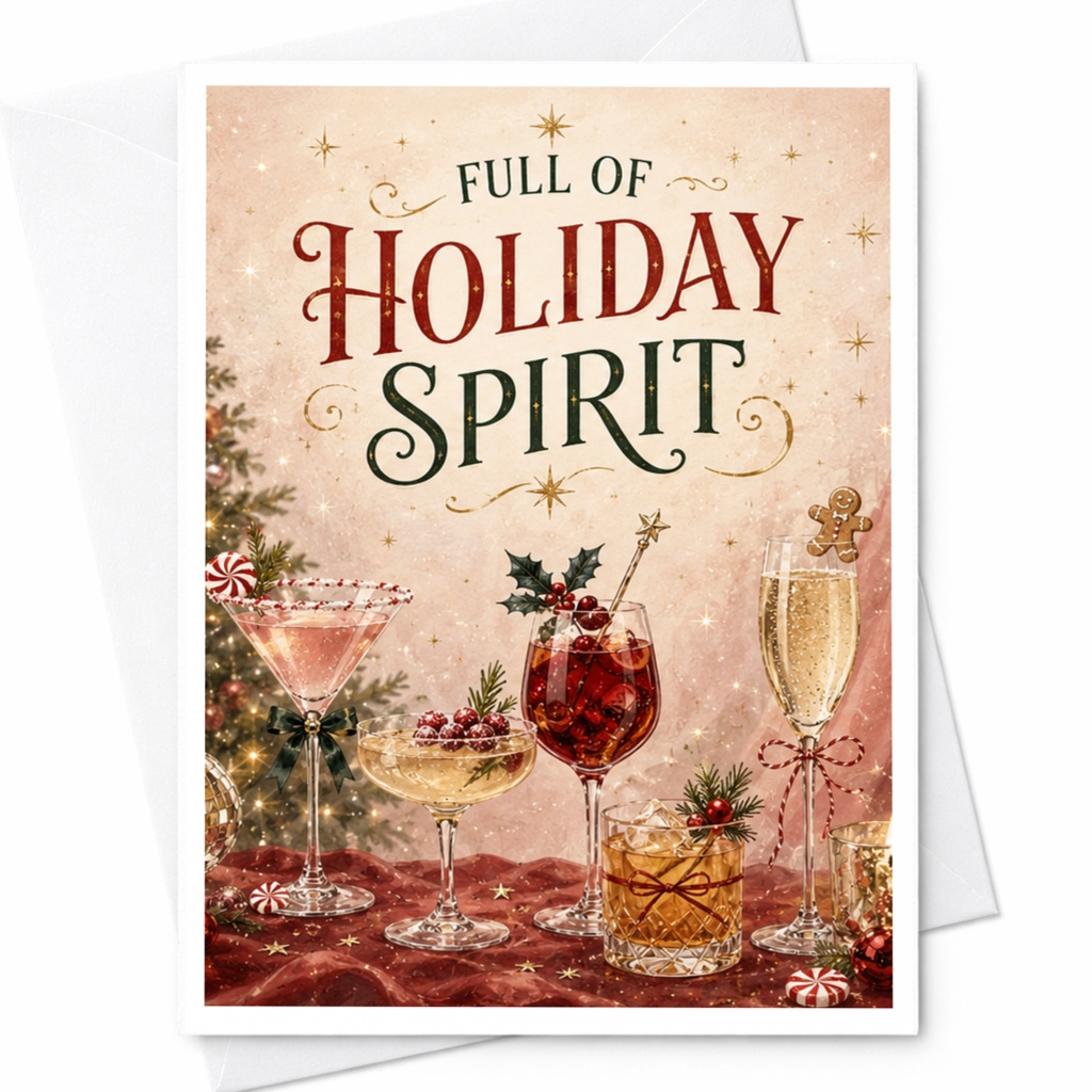 Full Of Holiday Spirit Christmas Card Festive Holiday Drinks Greeting Card For Friends Family Seasonal Celebration C5332