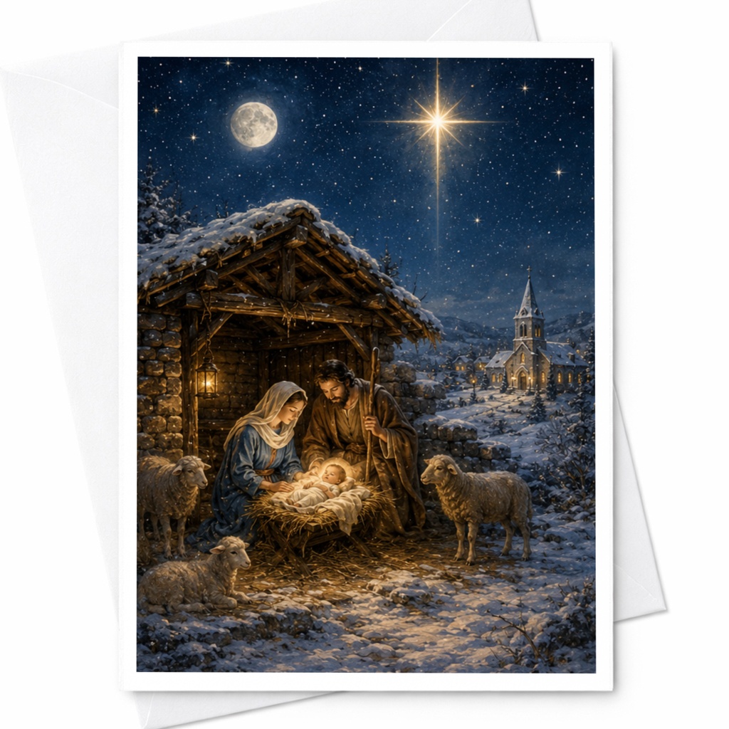 Nativity Scene Christmas Card Holy Family Religious Greeting Card For Holiday Season Christian Art Card Spiritual C5335