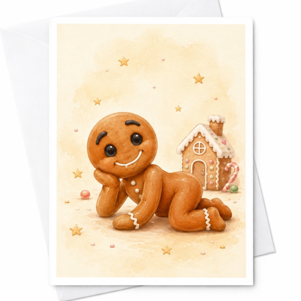 Gingerbread Man Christmas Card Cute Holiday Greeting Card For Kids Family Festive Gingerbread House Xmas Card C5351
