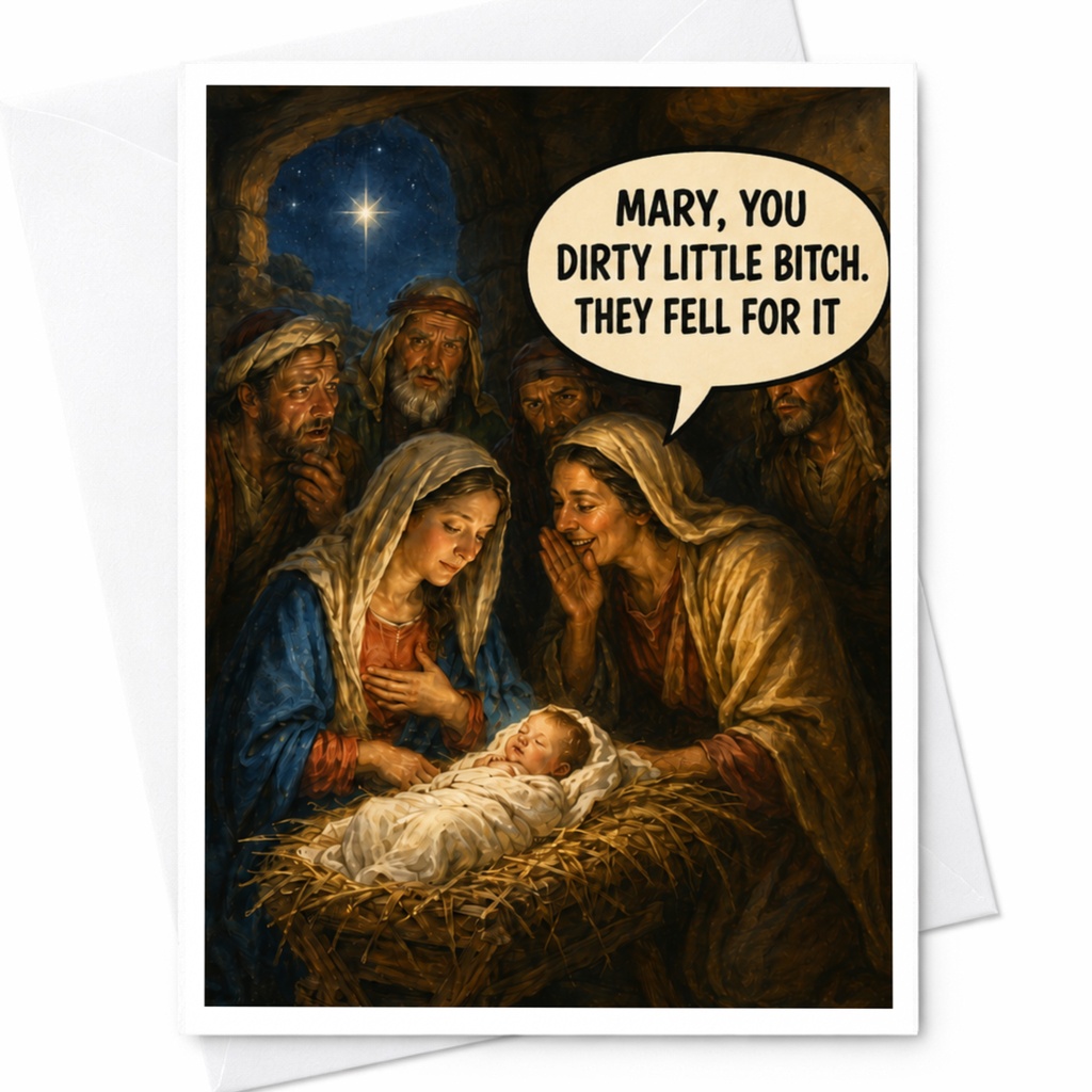 Mary, You Dirty Little Bitch. They Fell For It Funny Christmas Card Sarcastic Holiday For Coworker Friend C5354
