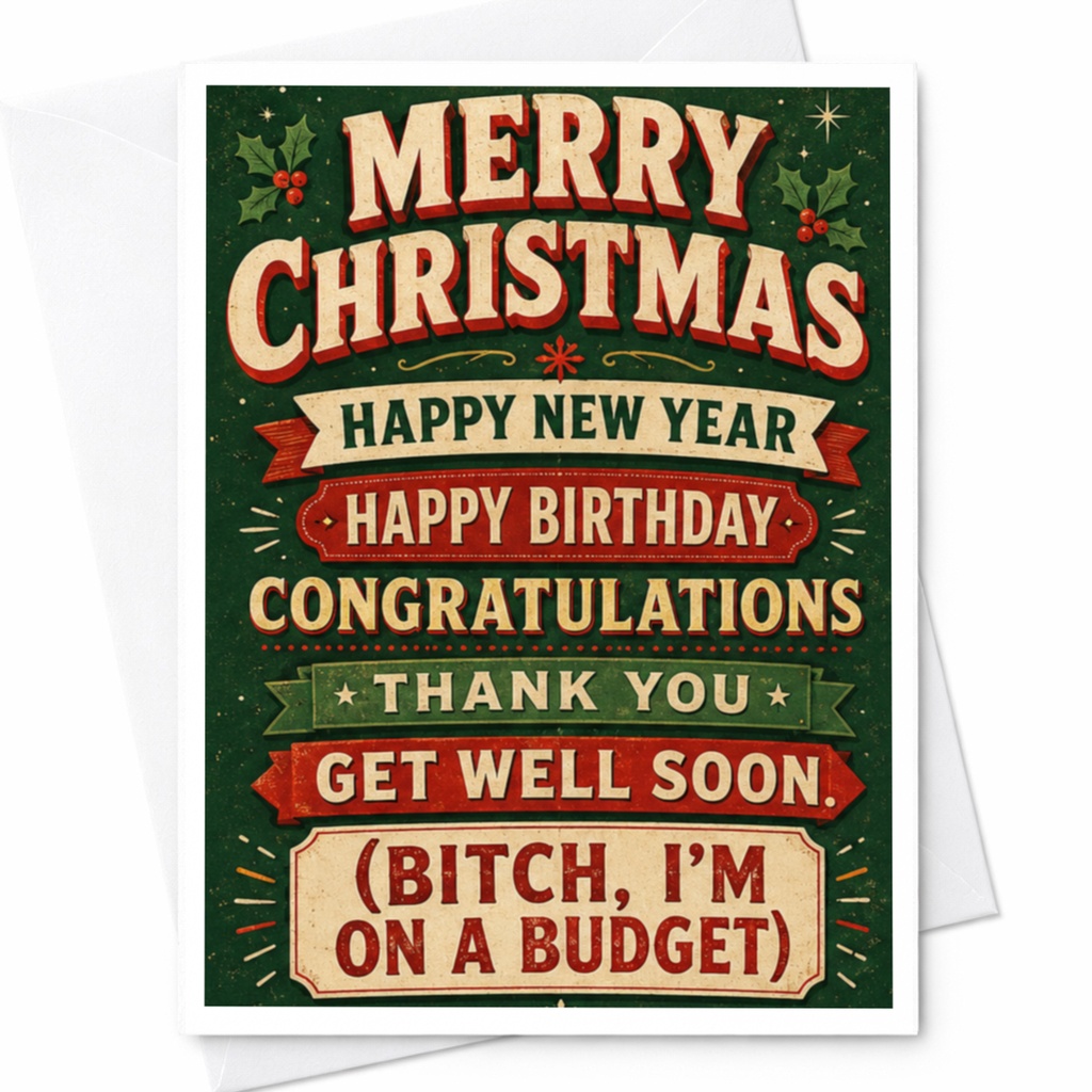 Merry Christmas Happy New Year Birthday Congratulations Funny Multi-Occasion Card Greeting Card For Friends C5359