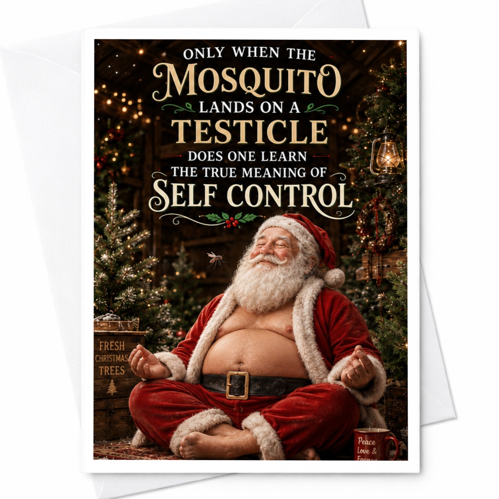 Only When The Mosquito Lands On A Testicle Christmas Card Funny Santa Holiday Greeting Card For Him Dad Husband C5290