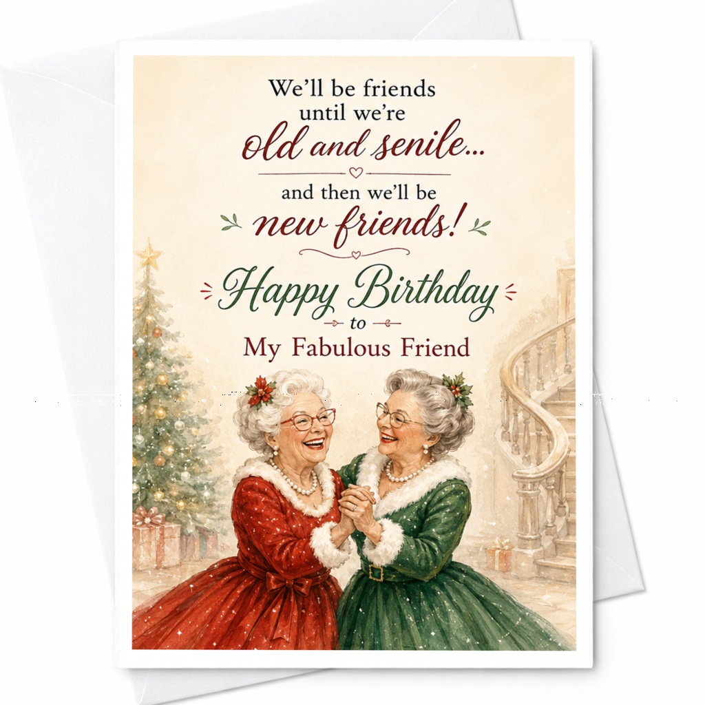 We'll Be Friends Until We're Old And Senile Birthday Card For Fabulous Friend Funny Greeting Card For Her Cute Friendship Card C5299
