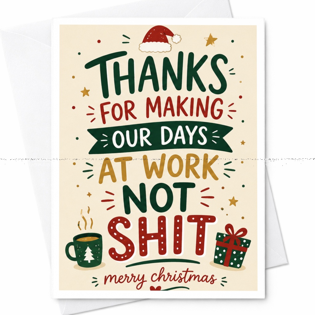 Thanks For Making Our Days At Work Not Shit Merry Christmas Card Funny Holiday Greeting For Coworker Office Xmas Card C5377