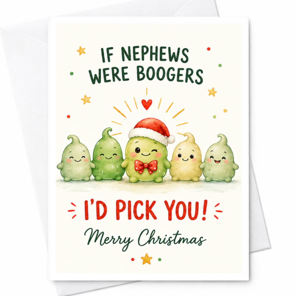If Nephews Were Boogers I'd Pick You! Merry Christmas Card Funny Holiday Greeting For Nephew Cute Festive Card C5304