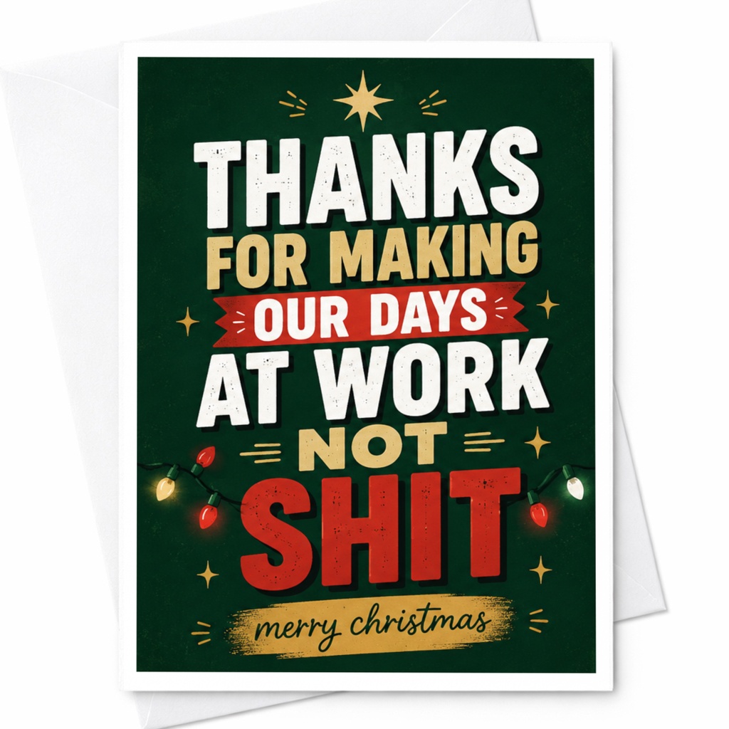 Thanks For Making Our Days At Work Not Shit Merry Christmas Card Funny Work Appreciation Holiday Greeting Card For Colleague C5378