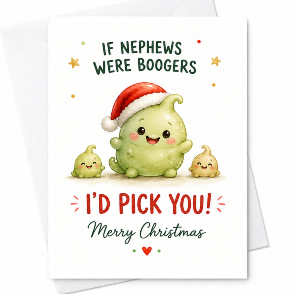 If Nephews Were Boogers I'd Pick You! Merry Christmas Card Funny Holiday Greeting For Nephew Cute Santa Hat C5305