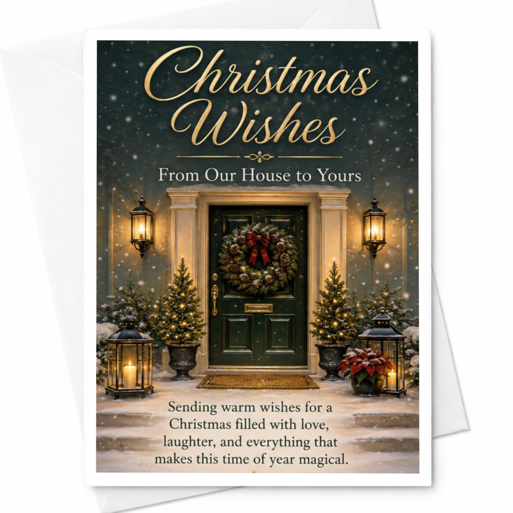 Christmas Wishes From Our House To Yours Festive Christmas Card Holiday Greeting For Family Friends Neighbors Winter C5381