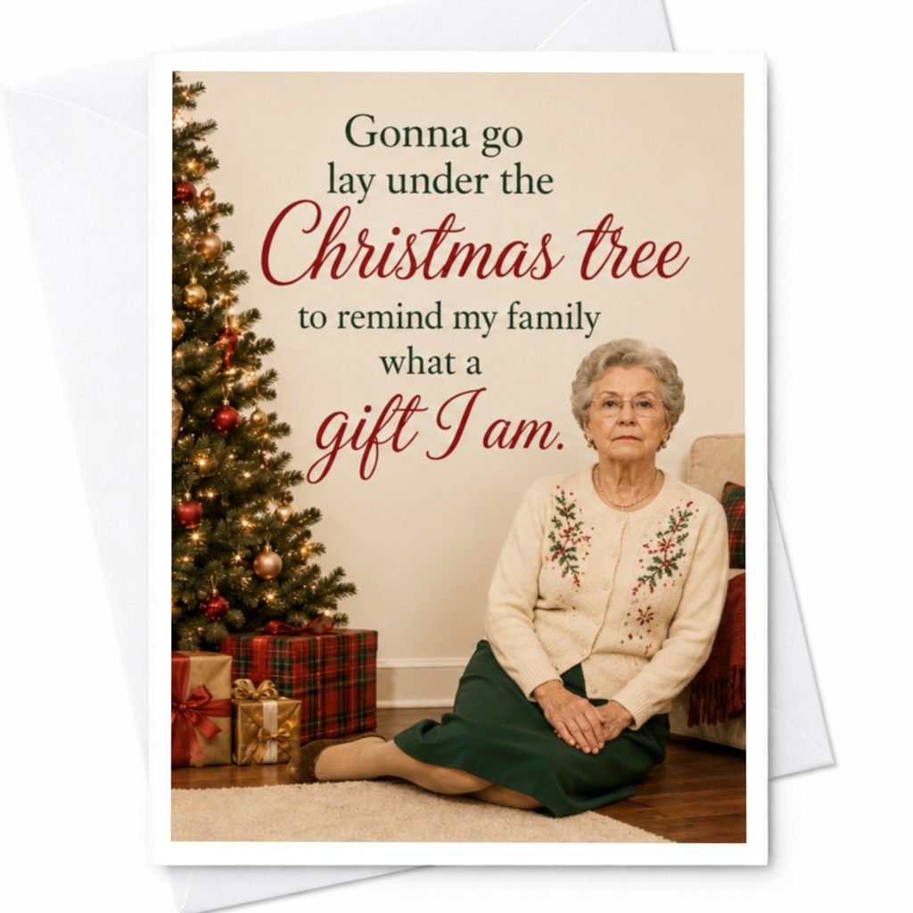 Gonna Go Lay Under The Christmas Tree Funny Christmas Card Holiday For Family Cute Festive Greeting Card C5327