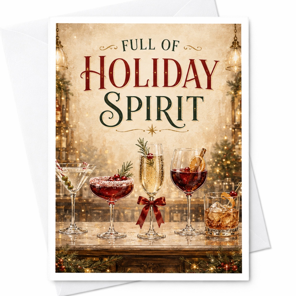 Full Of Holiday Spirit Christmas Card Festive Drinks Holiday Celebration Greeting Card For Friends Family Seasonal Cheers C5333