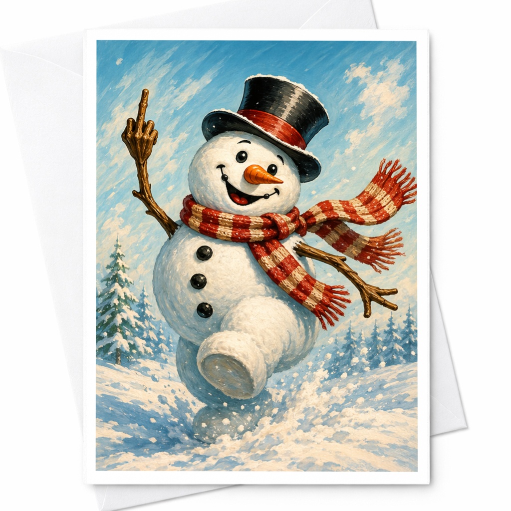Funny Snowman Christmas Card Winter Holiday Greeting Card Cute Snowman Illustration For Friends Family C5346