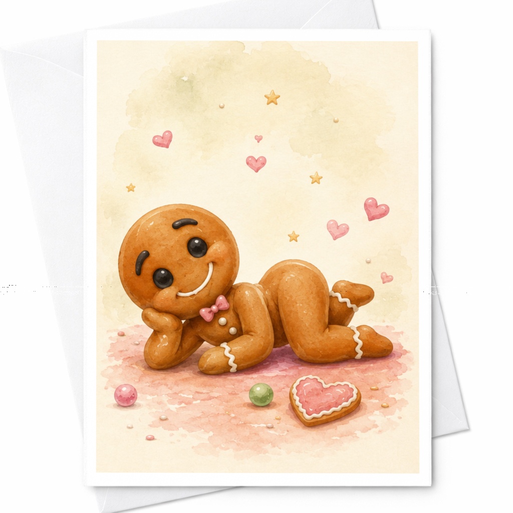 Gingerbread Man Christmas Card Cute Holiday Greeting Card For Friend Sweet Festive Card With Hearts For Her Him C5350