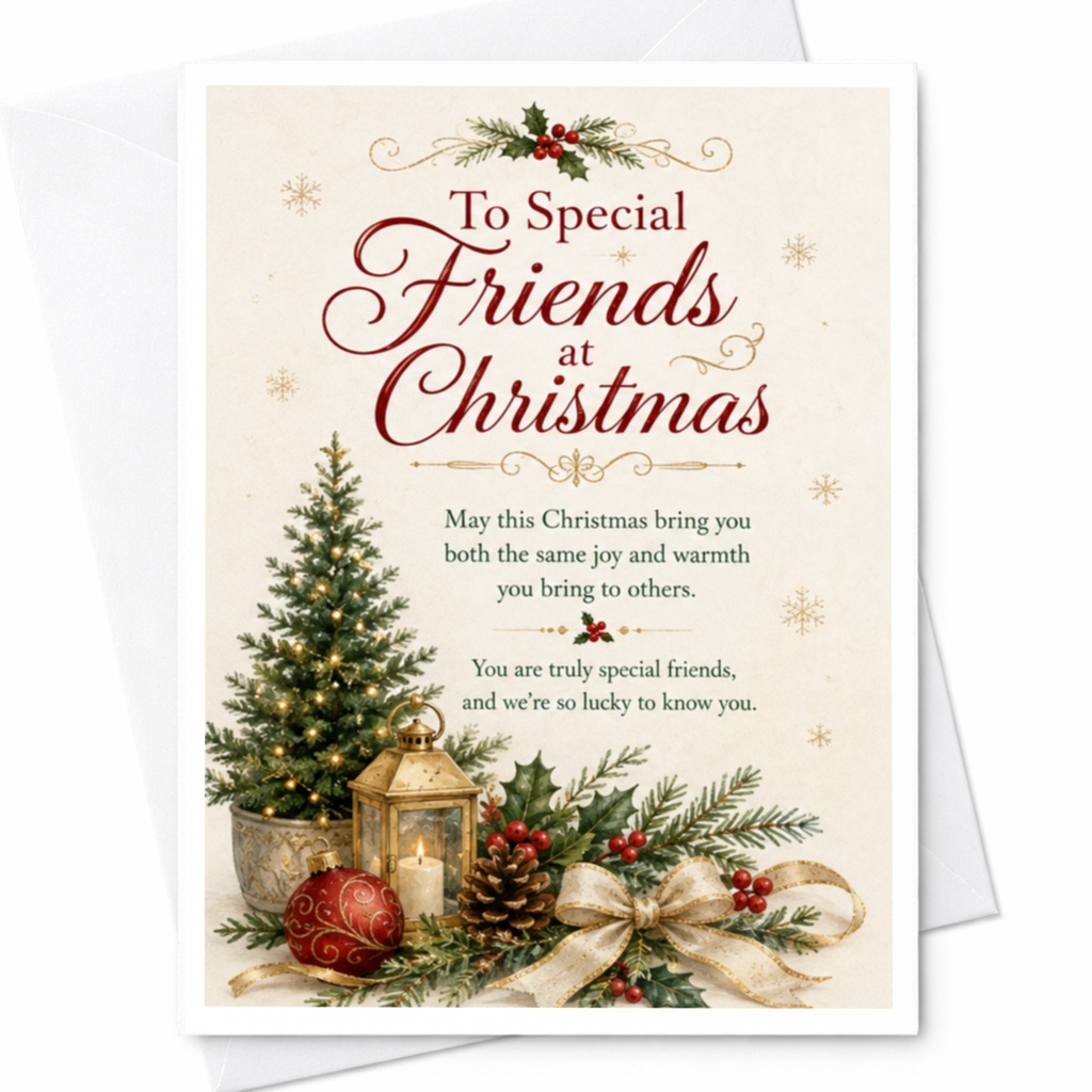 To Special Friends At Christmas Holiday Card Festive Greeting Card For Friends Christmas Tree Decorations Warm Wishes C5361