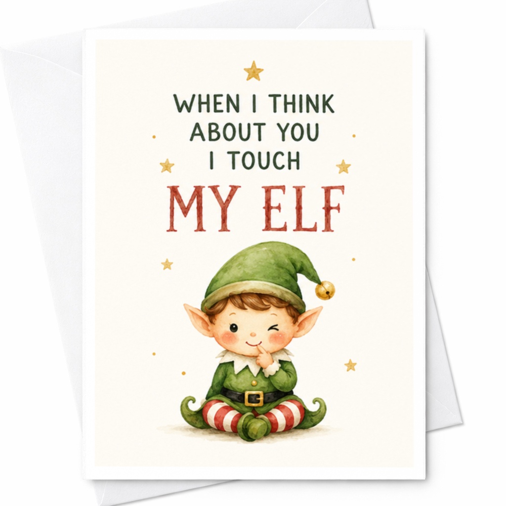 When I Think About You I Touch My Elf Funny Christmas Card Cute Elf Holiday Greeting Card For Him Her Xmas Card C5365