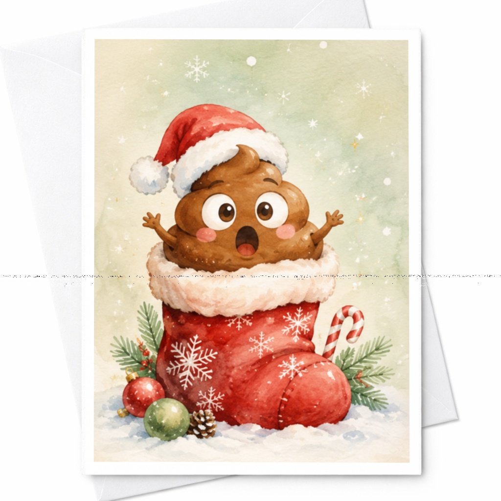 Cute Poop Emoji Christmas Card Funny Holiday Greeting Card Santa Hat Stocking Festive Card For Friends Family C5366