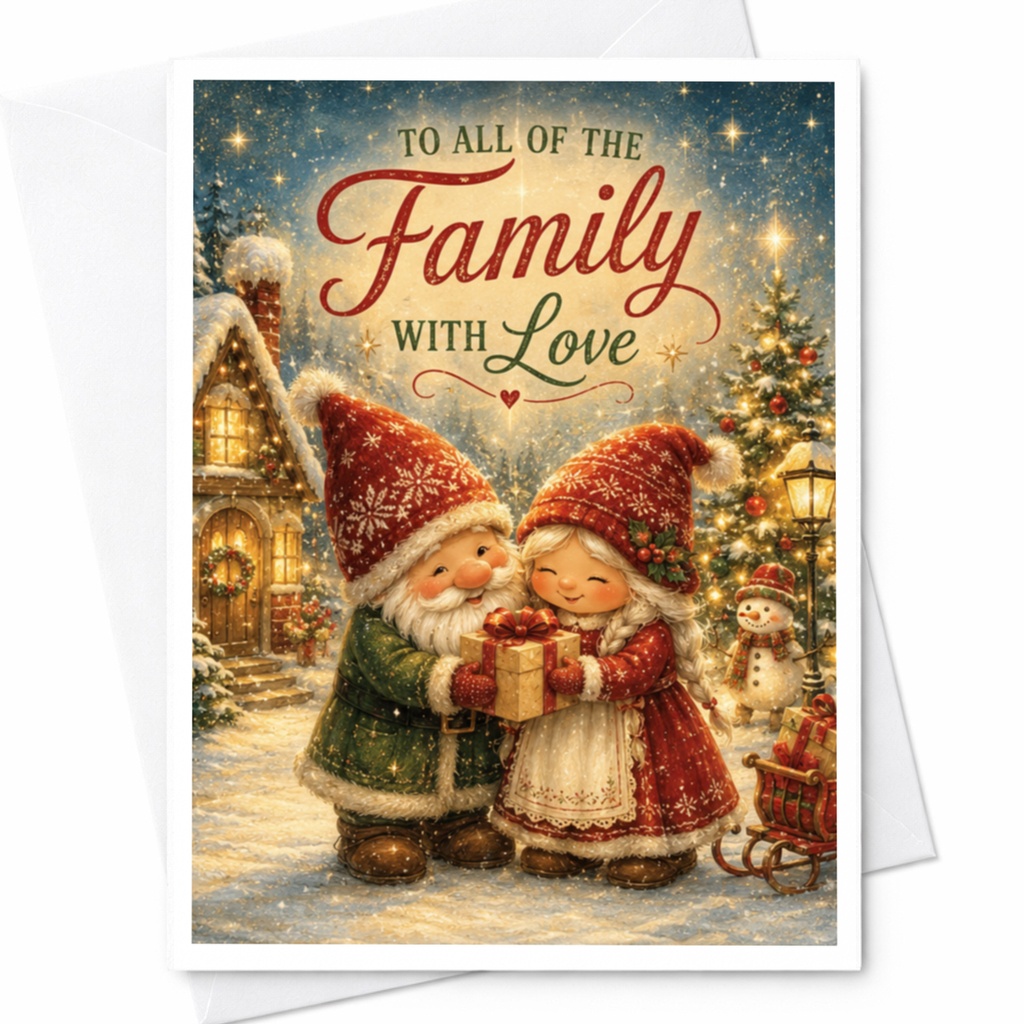 To All Of The Family With Love Christmas Card Cute Gnomes Holiday Greeting Card Festive Winter Scene For Family Xmas Card C5368