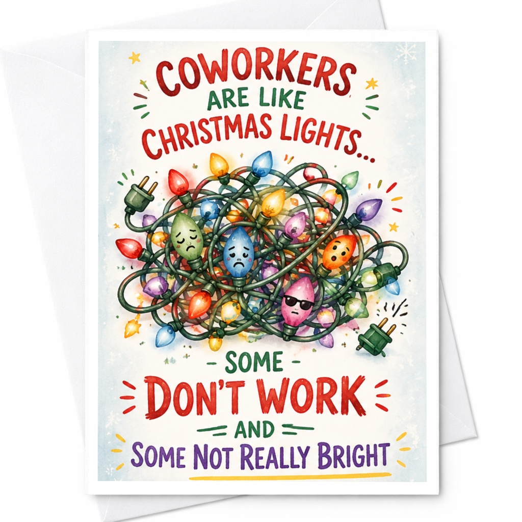 Coworkers Are Like Christmas Lights... Some Don't Work And Some Not Really Bright Funny Christmas Card For Colleagues Office C5371