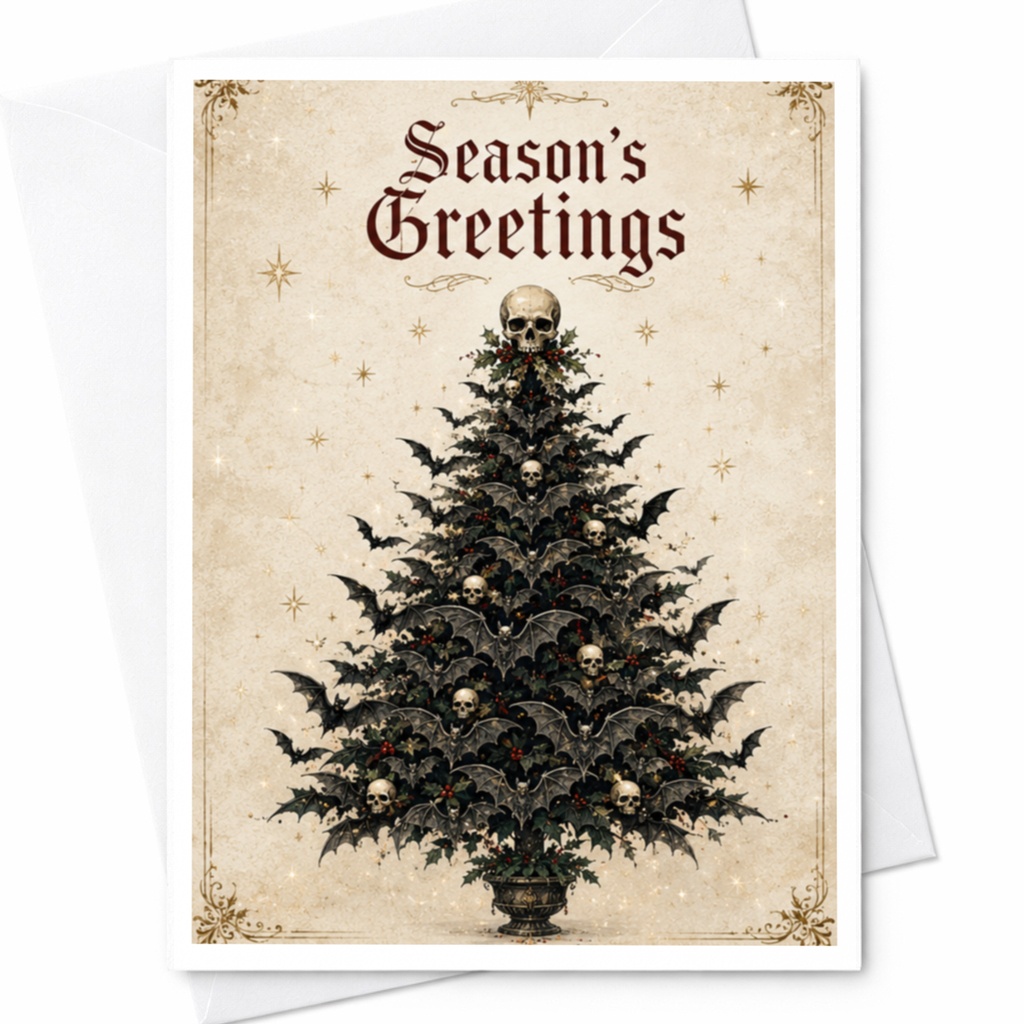 Season's Greetings Gothic Christmas Card Unique Holiday Card Skulls Dark Christmas Tree For Coworkers Friends C5376