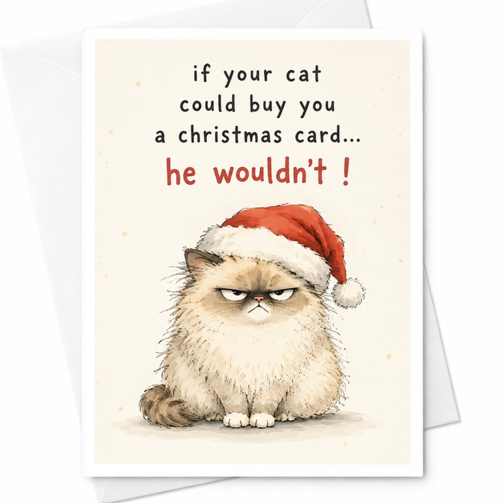 If Your Cat Could Buy You A Christmas Card... He Wouldn't ! Funny Christmas Card Cat Lover Holiday Greeting Card Pet Them C5384