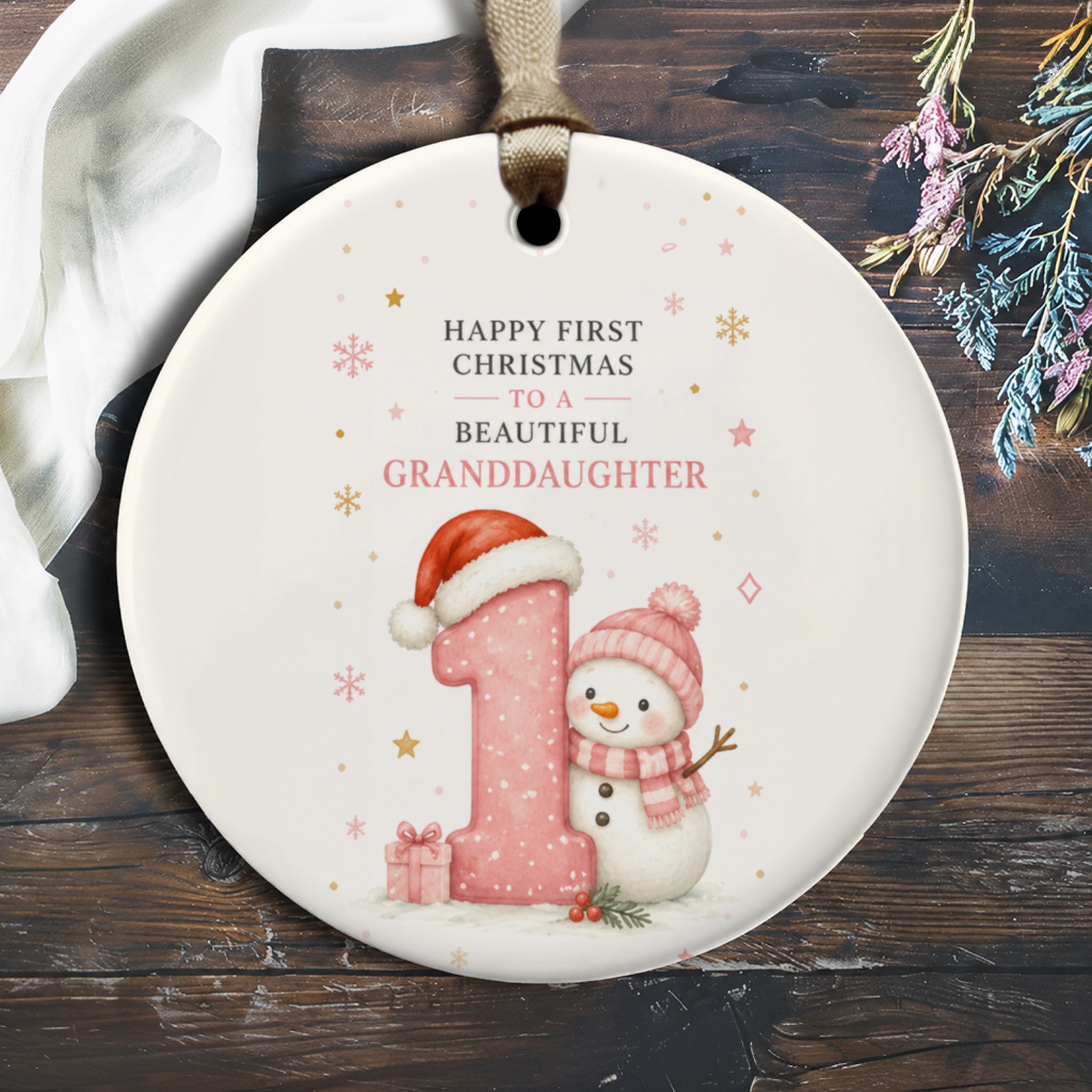 Happy First Christmas To A Beautiful Granddaughter Ornament Snowman Holiday Decor Cute Keepsake Gift O1175