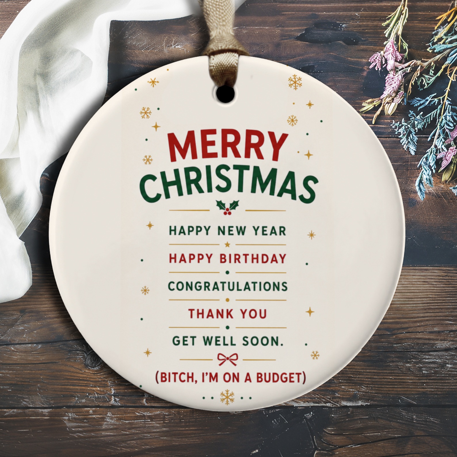 Merry Christmas Happy New Year Ornament Funny Multi-Occasion Ornament Gift For Friends Family Budget Friendly O1177