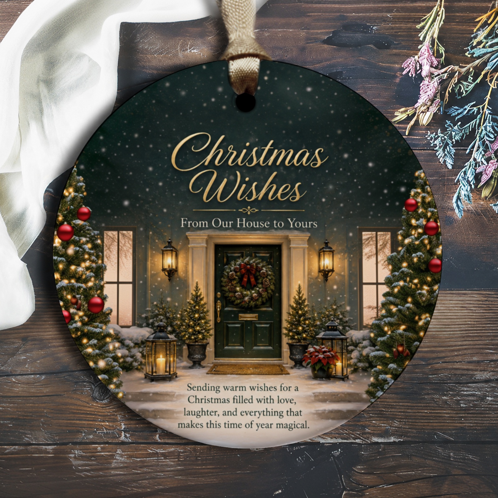 Christmas Wishes From Our House To Yours Ornament Festive Holiday Decor Christmas Tree Decoration Winter Home Decor Gift O1182