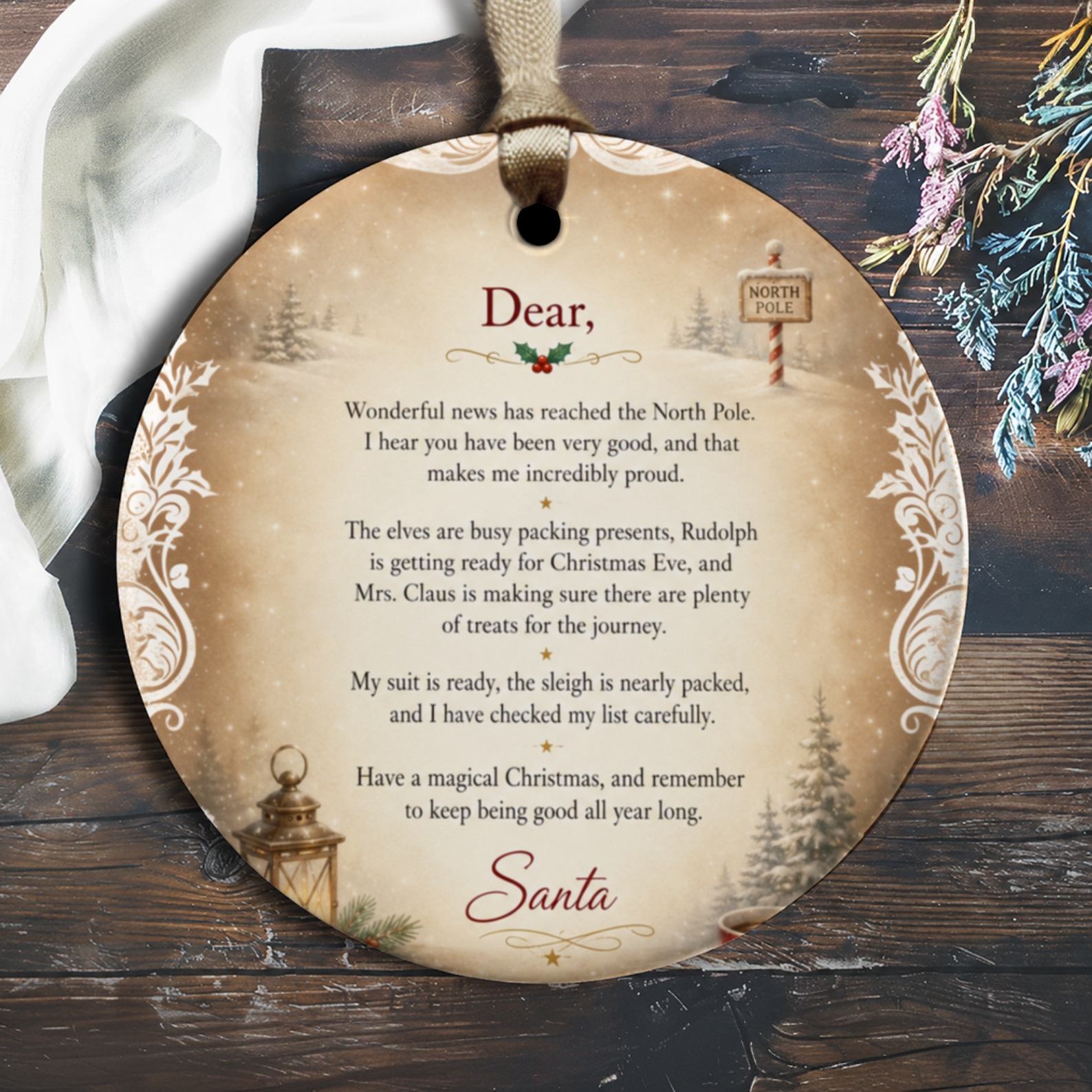 Dear Santa Letter Ornament Christmas Keepsake Personalized Holiday Decoration Festive Gift For Kids Magical North Pole Message O1183