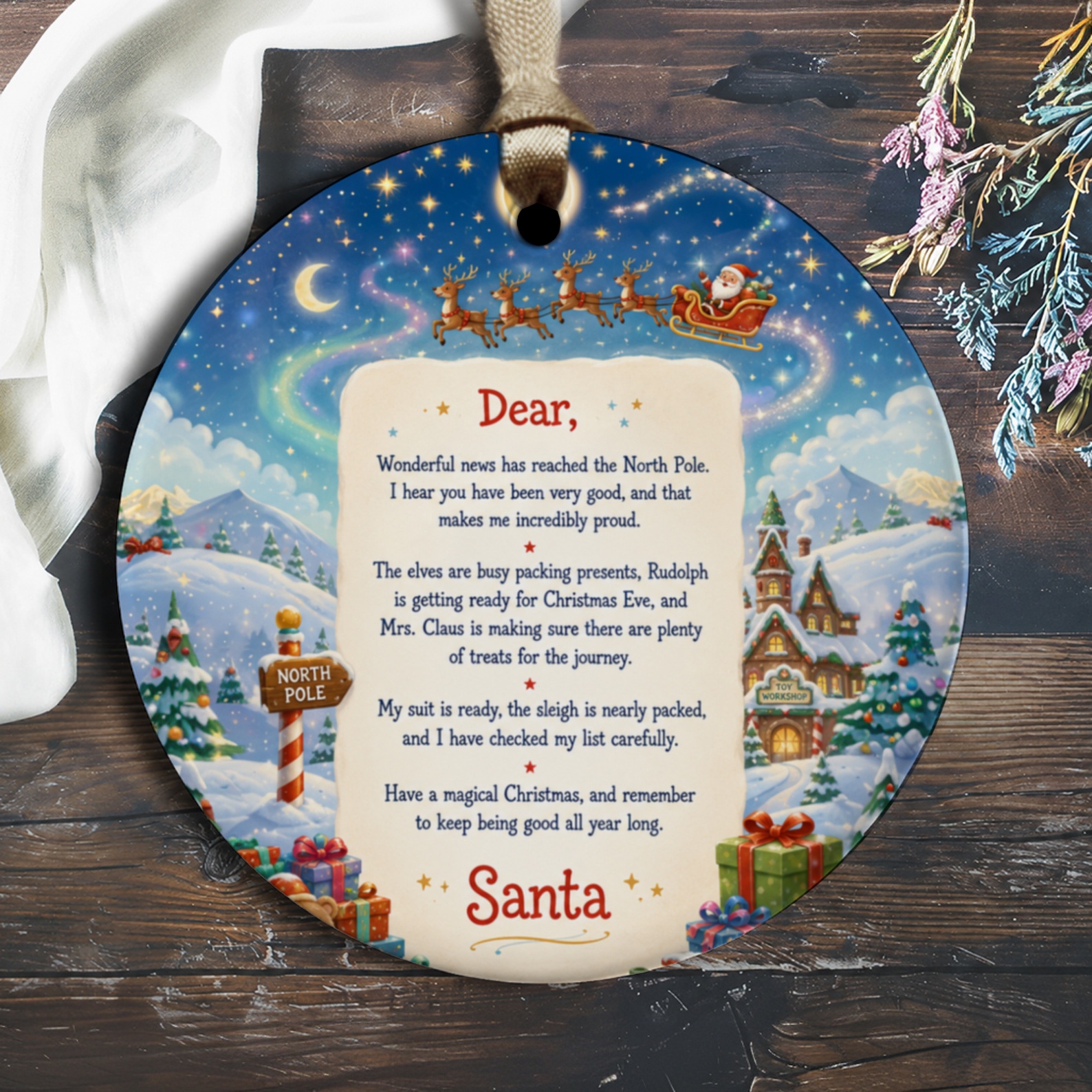 Dear, Wonderful News From Santa Christmas Ornament Magical North Pole Scene Holiday Decor Gift O1184