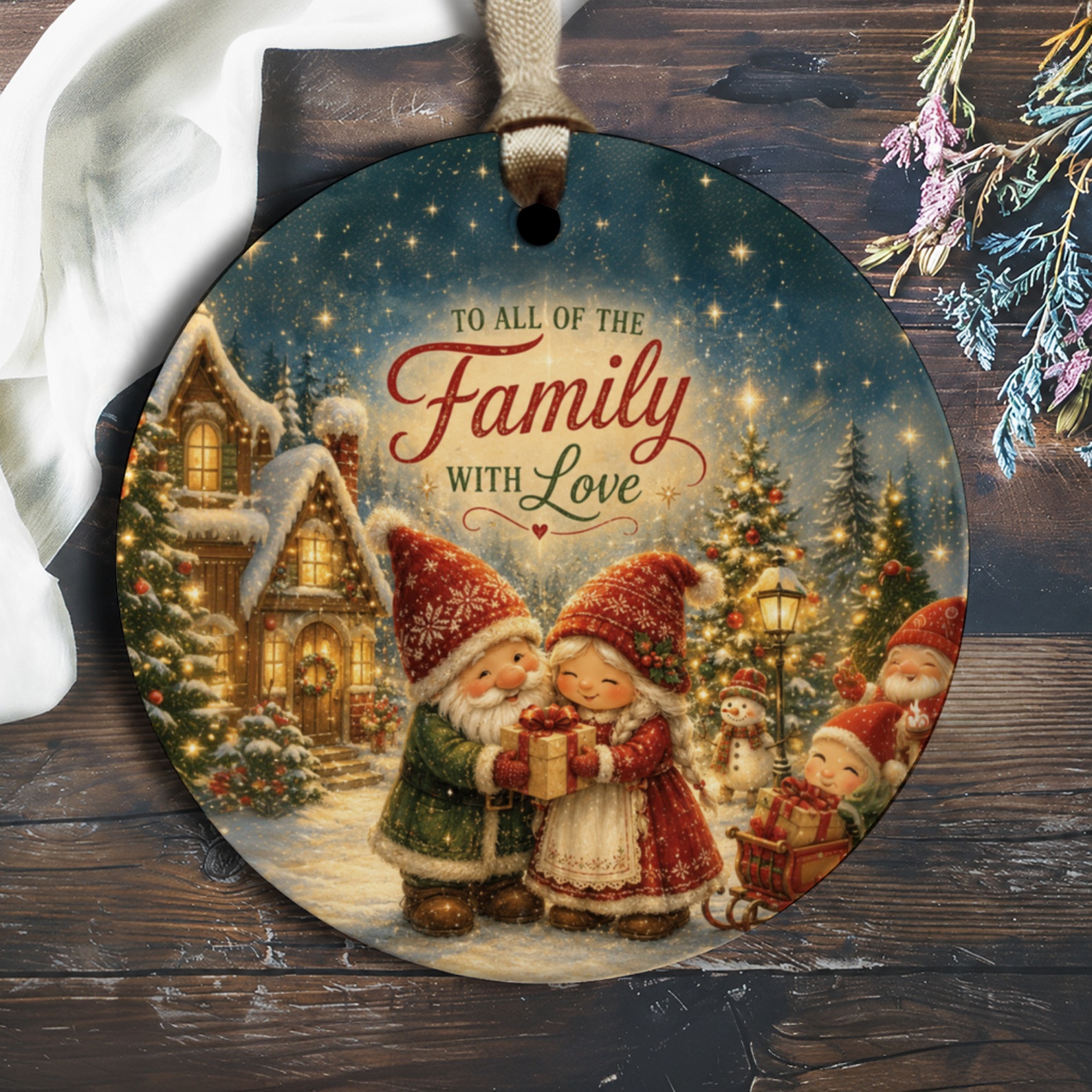 To All Of The Family With Love Christmas Ornament Festive Family Scene Holiday Decor Gift For Loved Ones Winter Wonderland O1194
