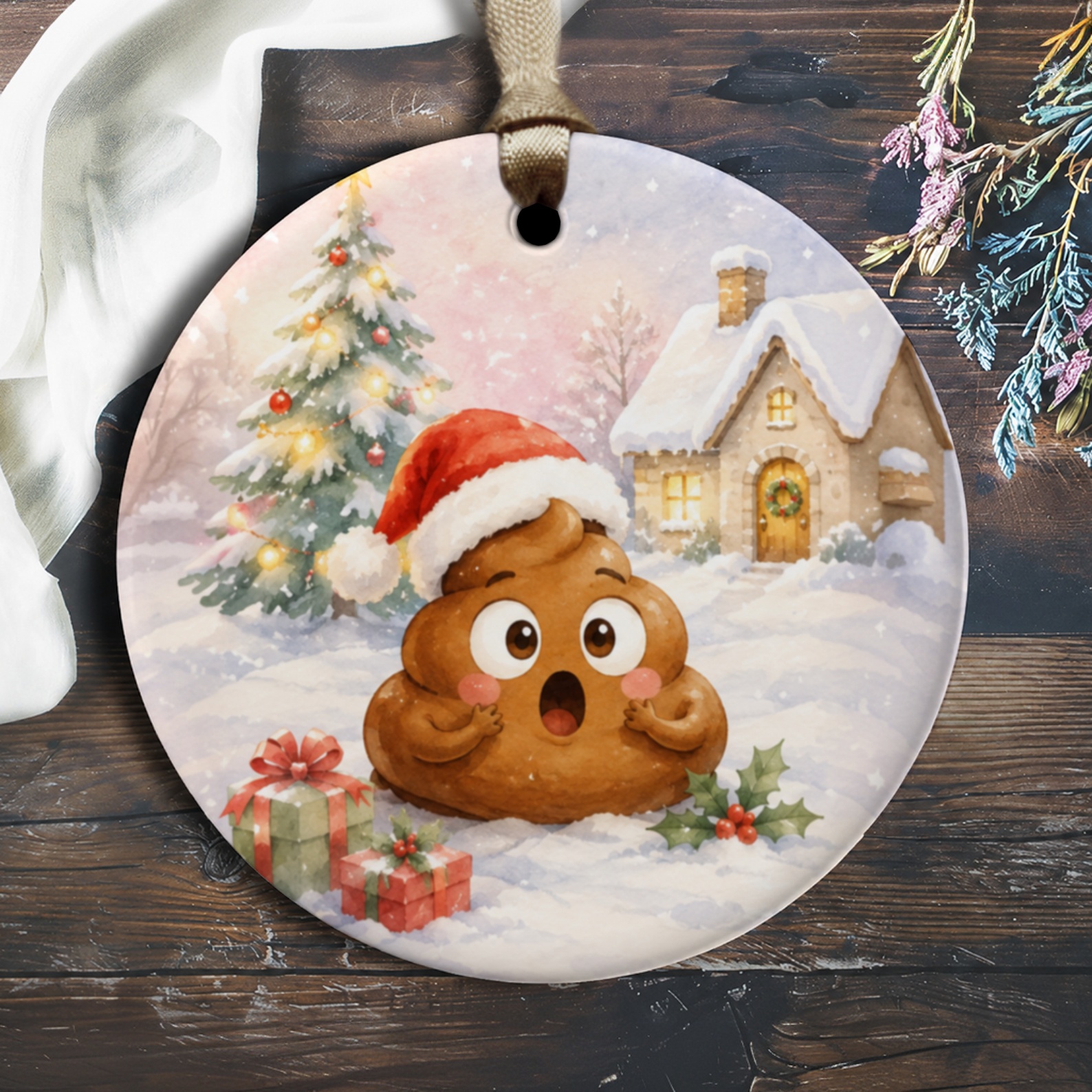 Cute Poop Emoji Christmas Ornament Funny Holiday Decor Santa Hat Winter Scene Gift For Kids Tree Decoration O1195