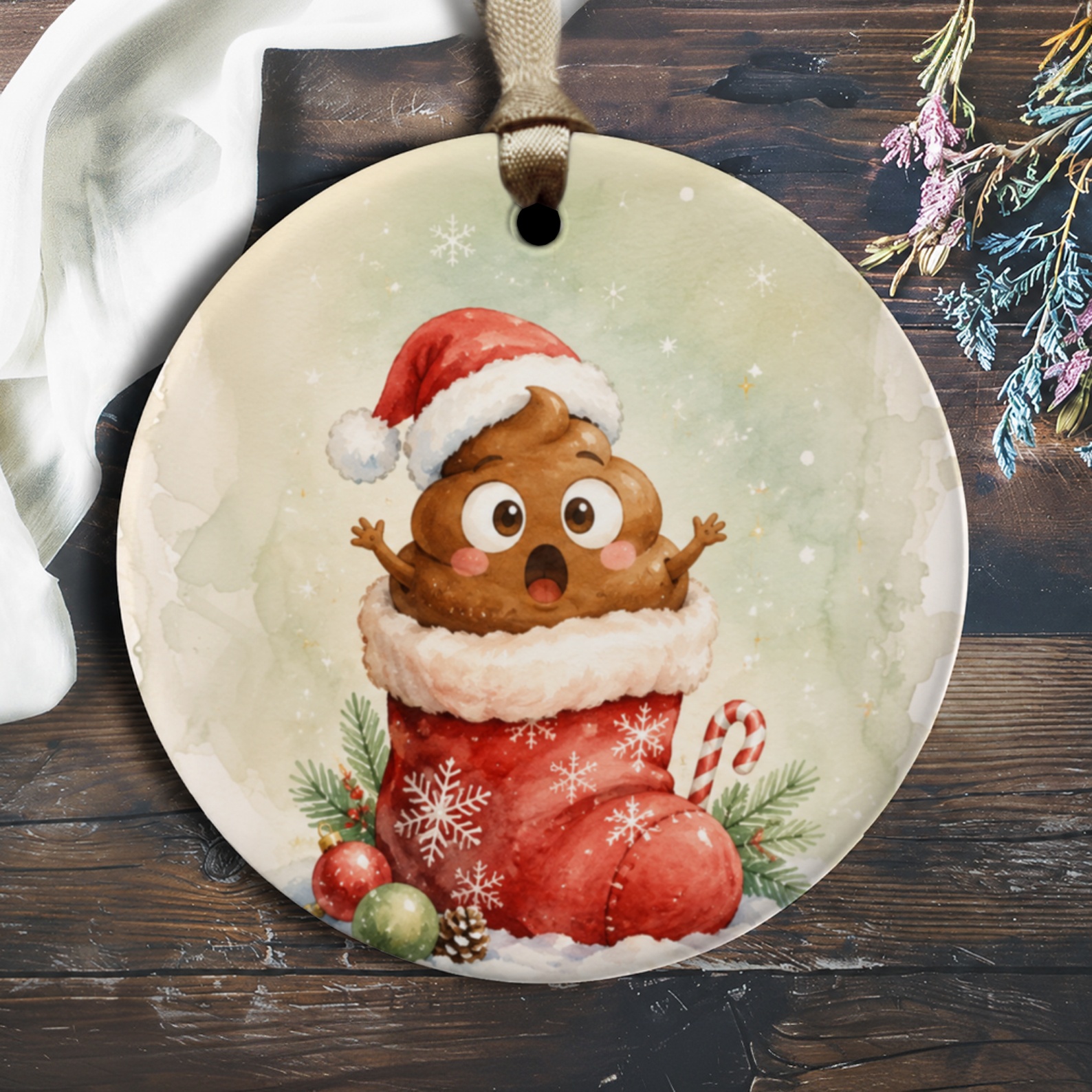 Cute Poop Emoji Christmas Ornament Funny Holiday Decor Santa Hat Stocking Gift For Friends Family Xmas Tree Decoration O1196