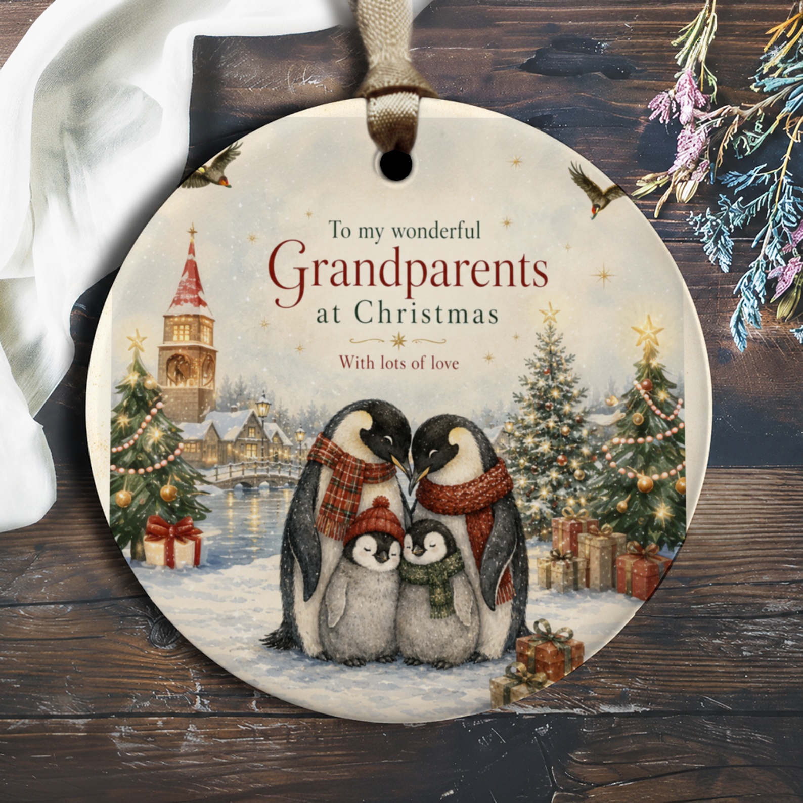 To My Wonderful Grandparents At Christmas Ornament Penguin Family Holiday Decor With Lots Of Love Festive Gift O1208