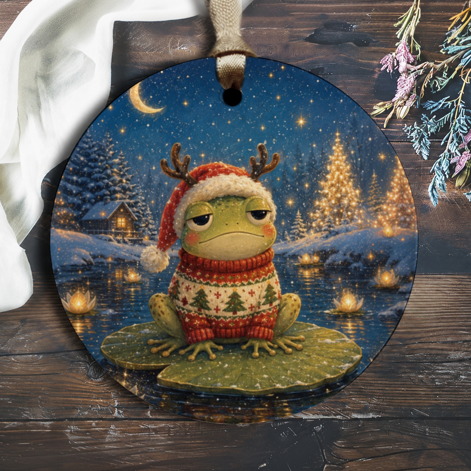 Frog Christmas Ornament Cute Holiday Decor Frog Lover Gift Festive Winter Scene Ornament Christmas Tree Decoration O1211