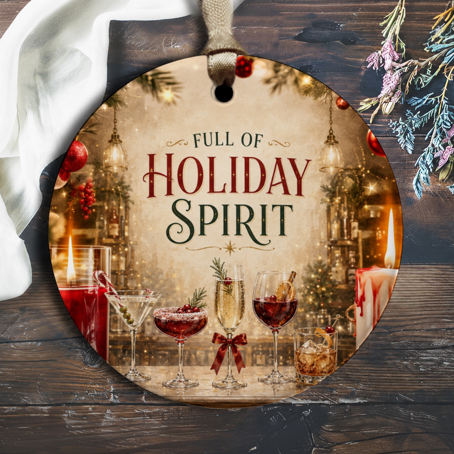 Full Of Holiday Spirit Christmas Ornament Festive Drinks Decor Holiday Cheer Home Decoration Gift Idea O1226