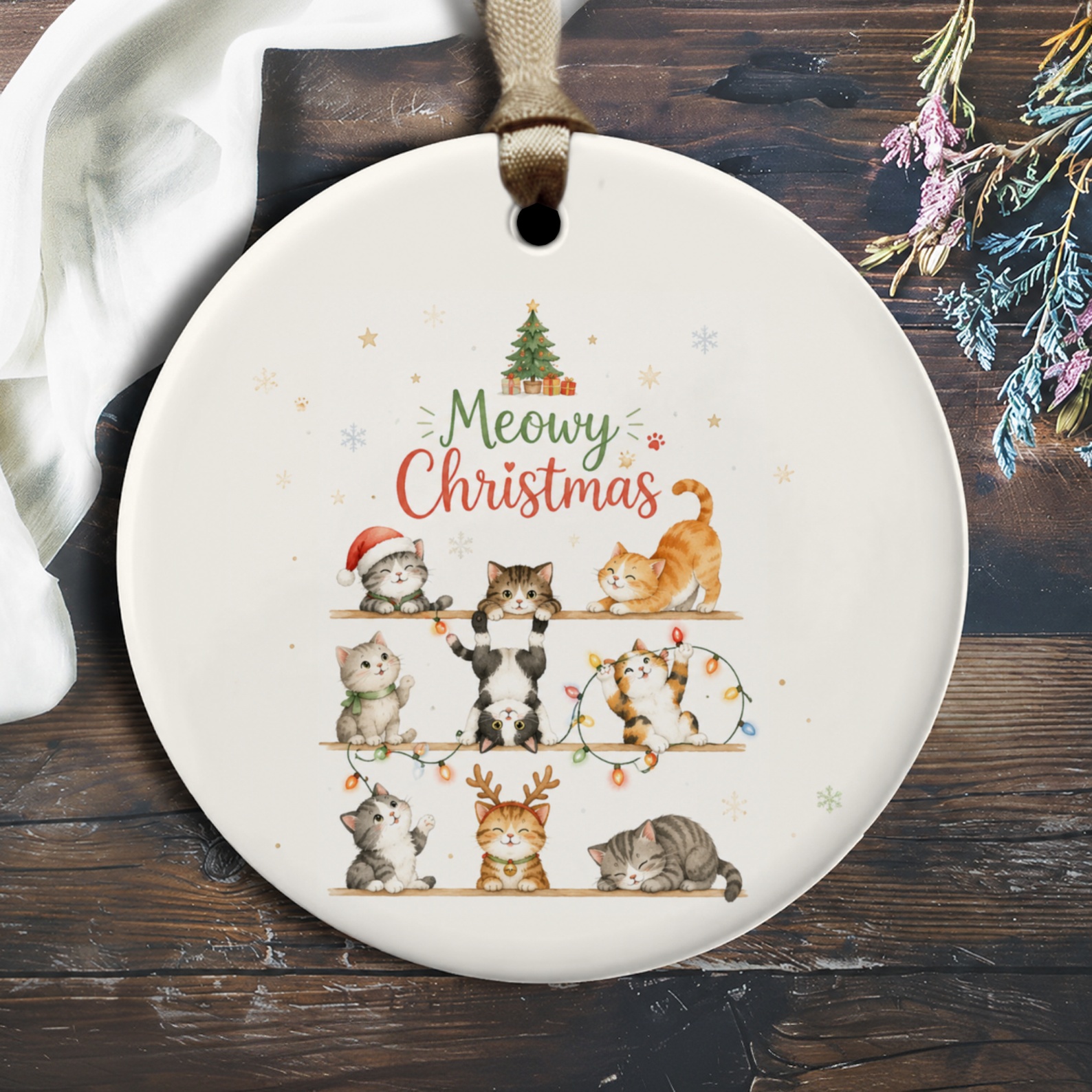 Meowy Christmas Cat Ornament Cute Holiday Decor For Cat Lovers Festive Christmas Tree Decoration Adorable Kitten Ornament O1170