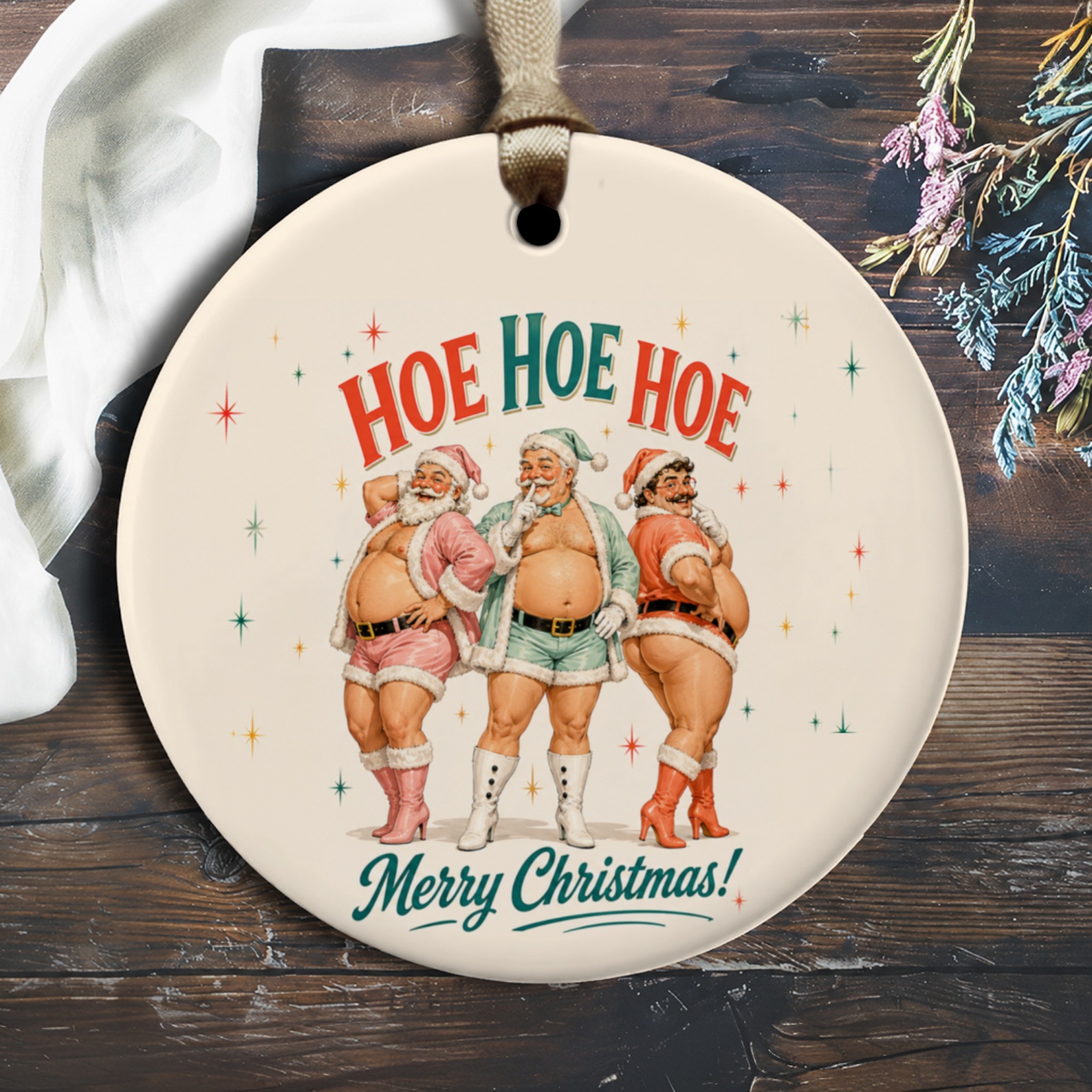 Hoe Hoe Hoe Merry Christmas! Funny Santa Ornament Holiday Decor Christmas Tree Decoration Gift Idea O1172